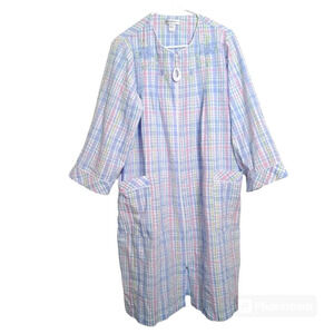 Vintage Miss Elaine Pastels Plaid Floral Embroidered Nightgown Robe Size Large